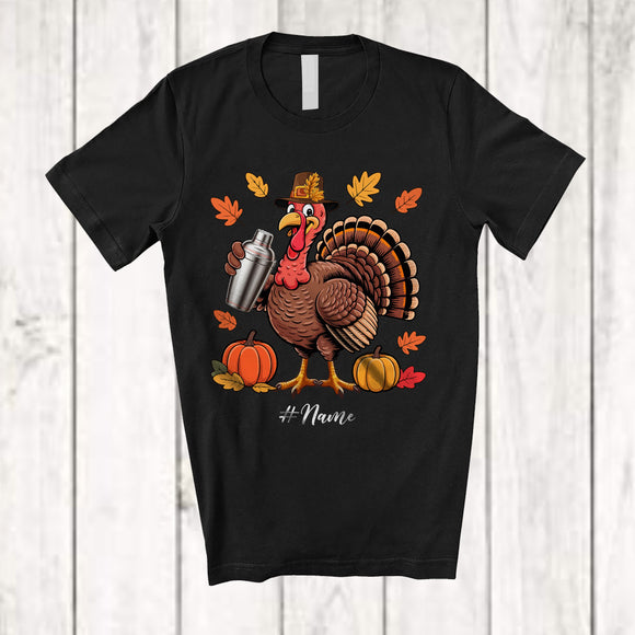 MacnyStore - Personalized Custom Name Turkey Bartender; Amusing Thanksgiving Fall Leaf Pumpkin; Proud Job T-Shirt
