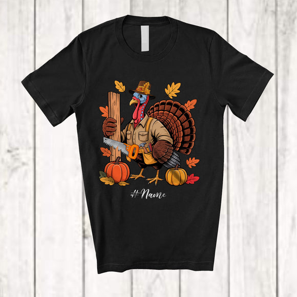 MacnyStore - Personalized Custom Name Turkey Carpenter; Amusing Thanksgiving Fall Leaf Pumpkin; Proud Job T-Shirt