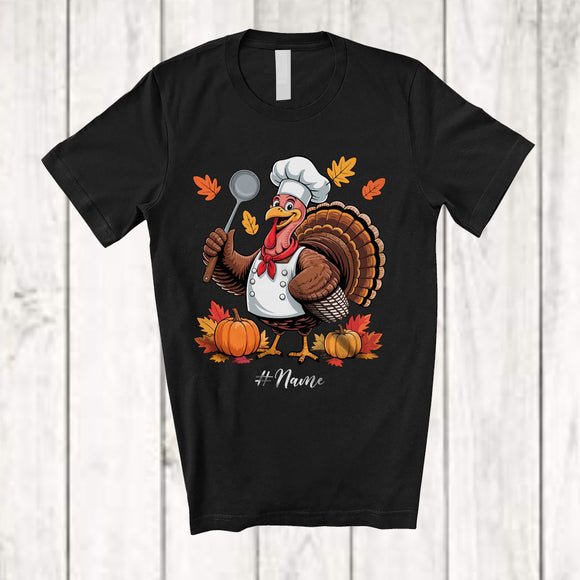 MacnyStore - Personalized Custom Name Turkey Chef; Amusing Thanksgiving Fall Leaf Pumpkin; Proud Job T-Shirt