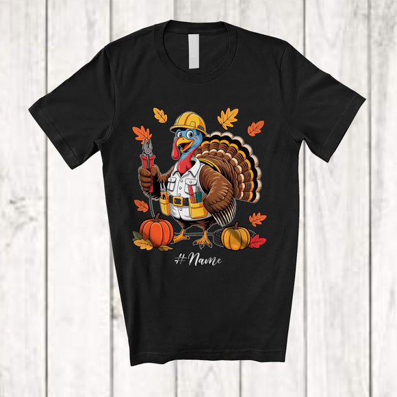 MacnyStore - Personalized Custom Name Turkey Electrician; Amusing Thanksgiving Fall Leaf Pumpkin; Proud Job T-Shirt