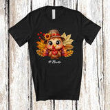 MacnyStore - Personalized Custom Name Turkey Face Boy; Adorable Thanksgiving Fall Leaves Sunflowers T-Shirt