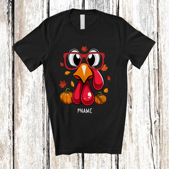 MacnyStore - Personalized Custom Name Turkey Face Glasses; Happy Thanksgiving Turkey Hunting Pumpkin T-Shirt