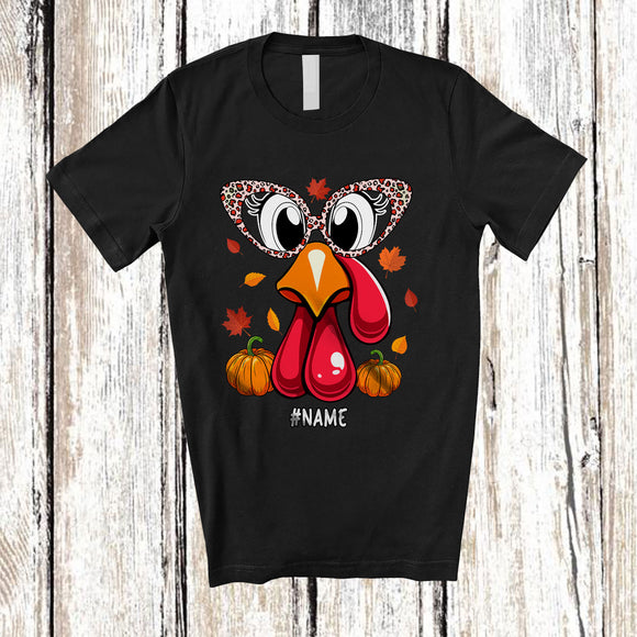 MacnyStore - Personalized Custom Name Turkey Face Leopard Glasses; Happy Thanksgiving Turkey Pumpkin T-Shirt