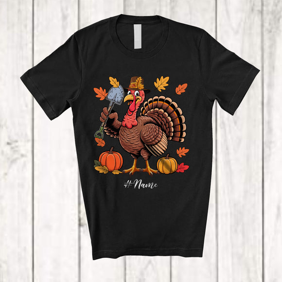 MacnyStore - Personalized Custom Name Turkey Farmer; Amusing Thanksgiving Fall Leaf Pumpkin; Proud Job T-Shirt
