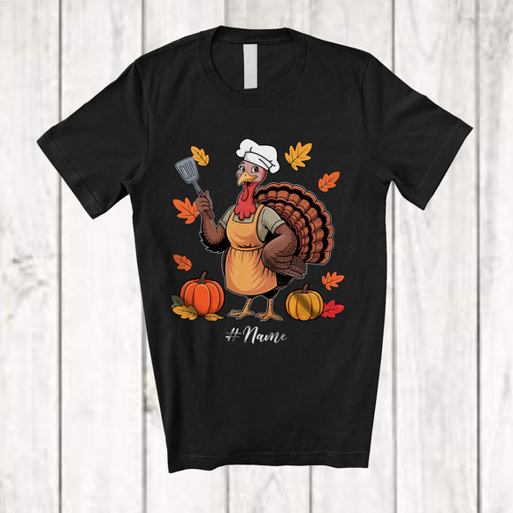 MacnyStore - Personalized Custom Name Turkey Lunch Lady; Amusing Thanksgiving Fall Leaf Pumpkin; Proud Job T-Shirt