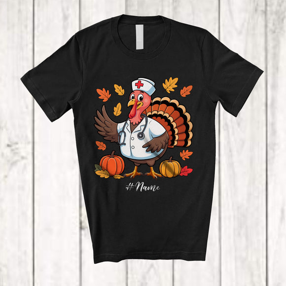 MacnyStore - Personalized Custom Name Turkey Nurse; Amusing Thanksgiving Fall Leaf Pumpkin; Proud Job T-Shirt