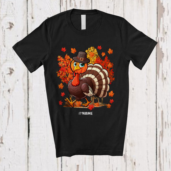 MacnyStore - Personalized Custom Name Turkey Pumpkin Face; Humorous Thanksgiving Halloween Fall Tree T-Shirt