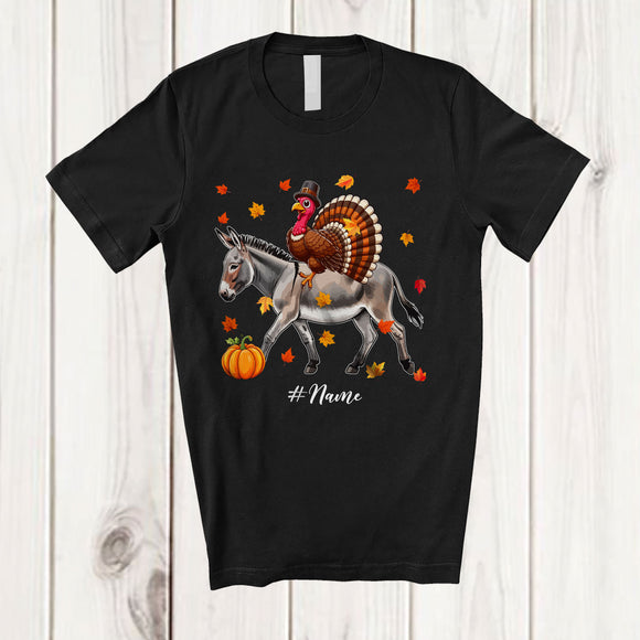MacnyStore - Personalized Custom Name Turkey Riding A Donkey; Awesome Thanksgiving Fall Farm Farmer T-Shirt