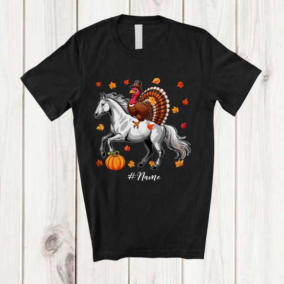 MacnyStore - Personalized Custom Name Turkey Riding A Horse; Awesome Thanksgiving Fall Farm Farmer T-Shirt