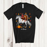 MacnyStore - Personalized Custom Name Turkey Riding A Horse; Awesome Thanksgiving Fall Farm Farmer T-Shirt