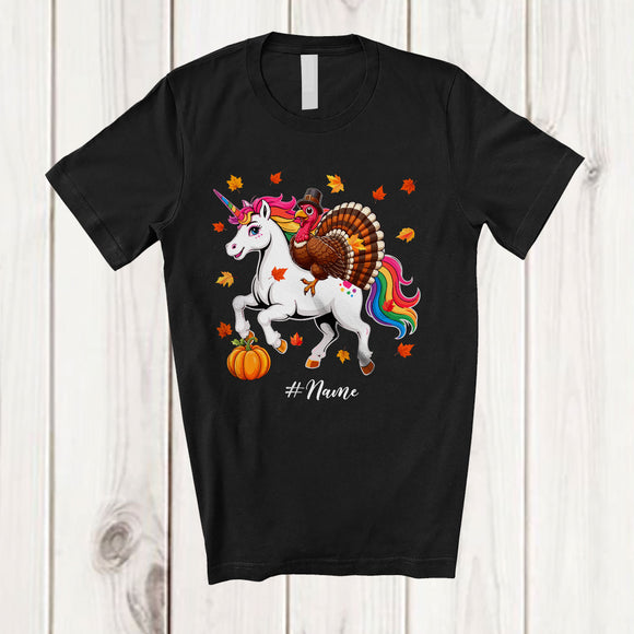 MacnyStore - Personalized Custom Name Turkey Riding A Unicorn; Awesome Thanksgiving Fall Unicorn Lover T-Shirt