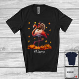 MacnyStore - Personalized Custom Name Turkey Riding Flamingo, Lovely Thanksgiving Pumpkins, Flamingo Lover T-Shirt