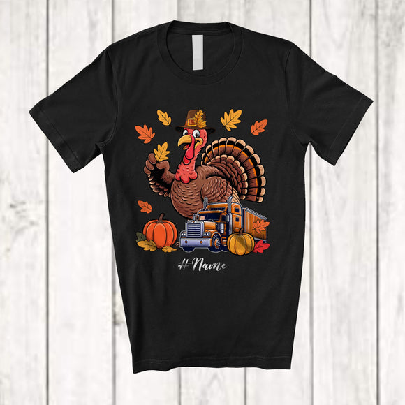 MacnyStore - Personalized Custom Name Turkey Trucker; Amusing Thanksgiving Fall Leaf Pumpkin; Proud Job T-Shirt