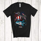 MacnyStore - Personalized Custom Name Uncle Sam Shark; Amazing 4th Of July US Flag Shark Fireworks; Patriotic T-Shirt