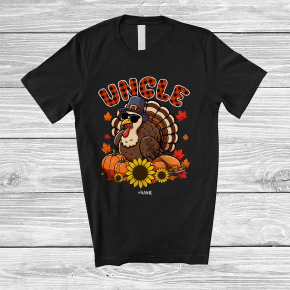 MacnyStore - Personalized Custom Name Uncle; Lovely Thanksgiving Plaid Turkey Pumpkin Sunflower; Family T-Shirt