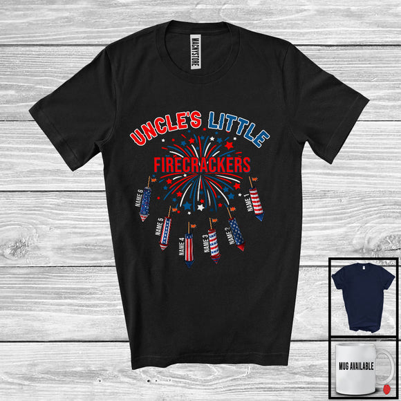 MacnyStore - Personalized Custom Name Uncle's Little Firecrackers, Proud 4th Of July Fireworks, Family Patriotic T-Shirt