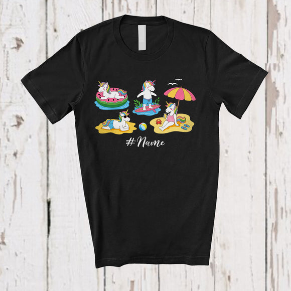 MacnyStore - Personalized Custom Name Unicorn Beach Collection; Lovely Summer Vacation Chill Swimming T-Shirt