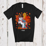 MacnyStore - Personalized Custom Name Unicorn Pilgrim With Fall Tree; Humorous Thanksgiving Family T-Shirt