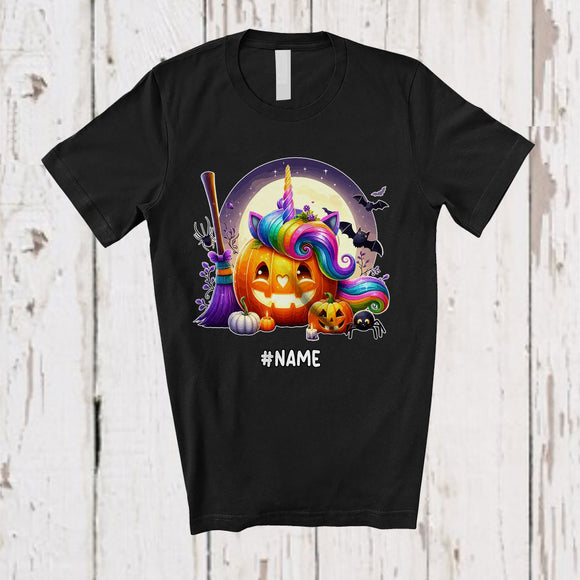 MacnyStore - Personalized Custom Name Unicorn Pumpkin Face; Creepy Halloween Carved Pumpkin Unicorn T-Shirt