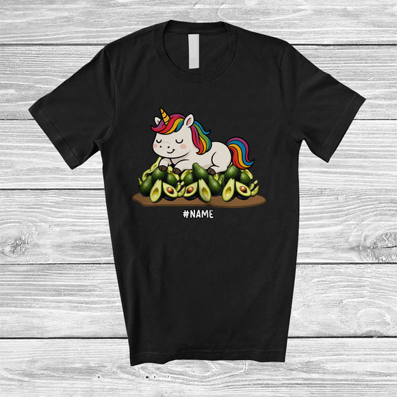 MacnyStore - Personalized Custom Name Unicorn on Avocados; Adorable Unicorn Vegan Fruit Lover T-Shirt