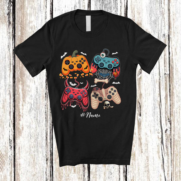 MacnyStore - Personalized Custom Name Video Game Controller Pumpkin Zombie; Joyful Halloween Gamer T-Shirt