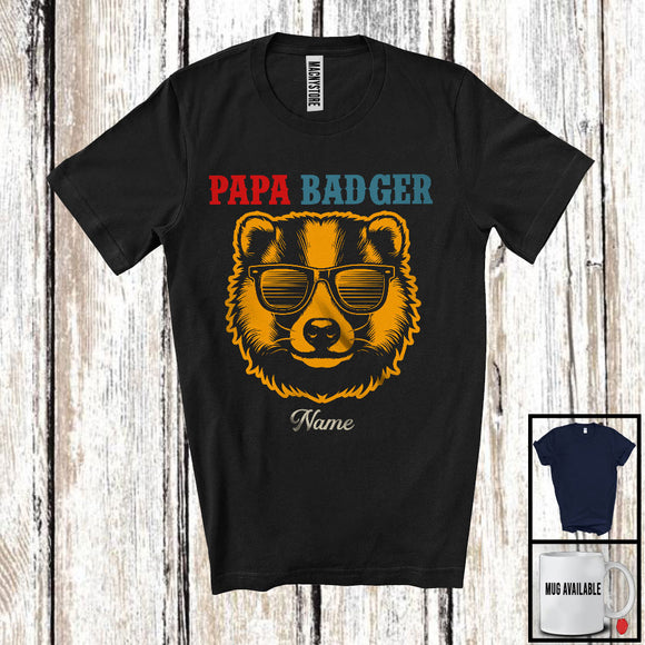 MacnyStore - Personalized Custom Name Vintage Badger Papa, Amazing Father's Day Badger Sunglasses T-Shirt