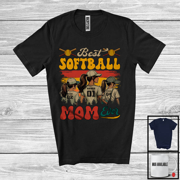 MacnyStore - Personalized Custom Name Vintage Best Softball Mom Ever, Joyful Mother's Day Sport Player T-Shirt