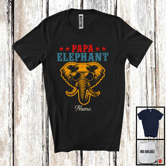 MacnyStore - Personalized Custom Name Vintage Elephant Papa, Amazing Father's Day Elephant Sunglasses T-Shirt