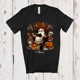 MacnyStore - Personalized Custom Name Vintage Ghost Reading Books; Lovely Halloween Librarian Teacher T-Shirt