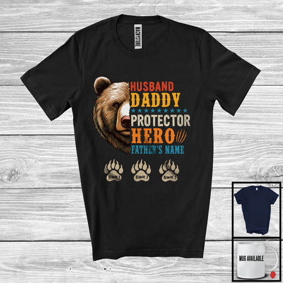 MacnyStore - Personalized Custom Name Vintage Husband Daddy Protector Hero, Father's Day Bear, Family T-Shirt