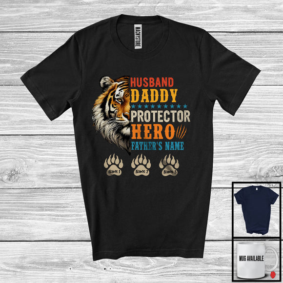 MacnyStore - Personalized Custom Name Vintage Husband Daddy Protector Hero, Father's Day Tiger, Family T-Shirt