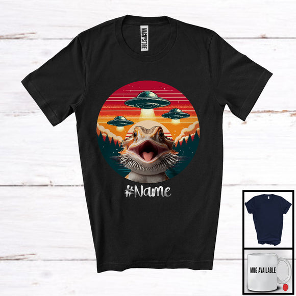 MacnyStore - Personalized Custom Name Vintage Retro Bearded Dragon UFOs; Humorous Wild Animal Aliens Lover T-Shirt