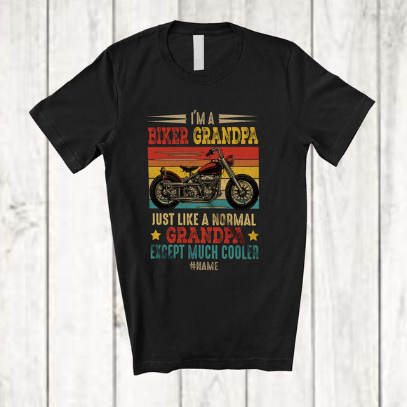 MacnyStore - Personalized Custom Name Vintage Retro Biker Grandpa Cooler; Happy Father's Day Classic Motorcycle T-Shirt