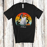 MacnyStore - Personalized Custom Name Vintage Retro Boo Hugging Black Cat; Lovely Halloween Animal Lover T-Shirt