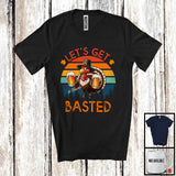 MacnyStore - Personalized Custom Name Vintage Retro Let's Get Basted; Joyful Thanksgiving Drinking Beer Turkey T-Shirt