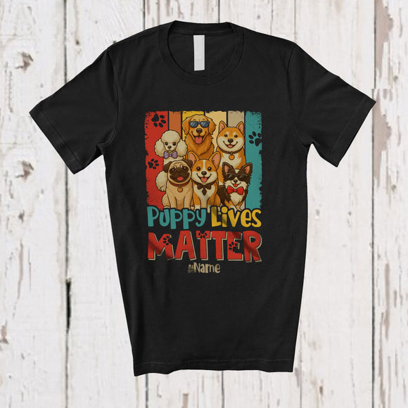 MacnyStore - Personalized Custom Name Vintage Retro Puppy Lives Matter; Lovely Dogs Paws Sunglasses Owner T-Shirt