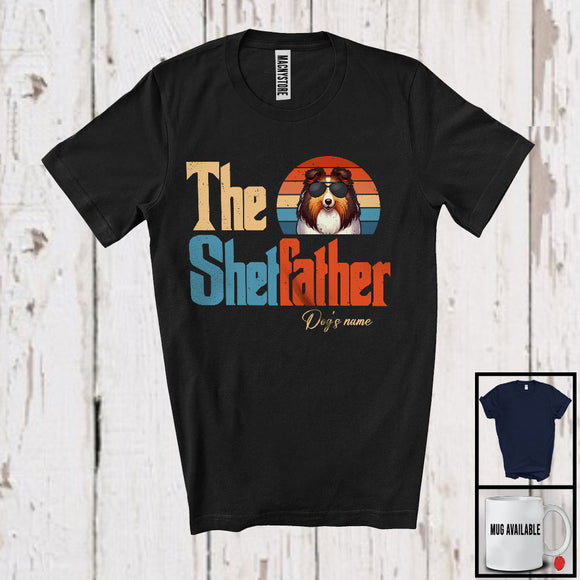 MacnyStore - Personalized Custom Name Vintage Shetfather, Lovely Father's Day Shetland Sheepdog, Family T-Shirt