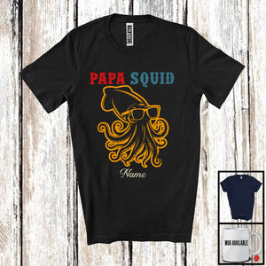 MacnyStore - Personalized Custom Name Vintage Squid Papa, Amazing Father's Day Squid Sunglasses, Family T-Shirt