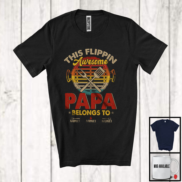 MacnyStore - Personalized Custom Name Vintage This Flippin Papa Belongs, Happy Father's Day Grilling BBQ, Family T-Shirt