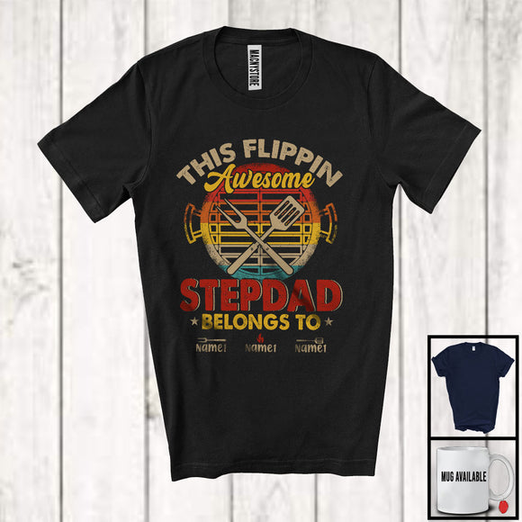 MacnyStore - Personalized Custom Name Vintage This Flippin Stepdad Belongs, Happy Father's Day Grilling BBQ, Family T-Shirt