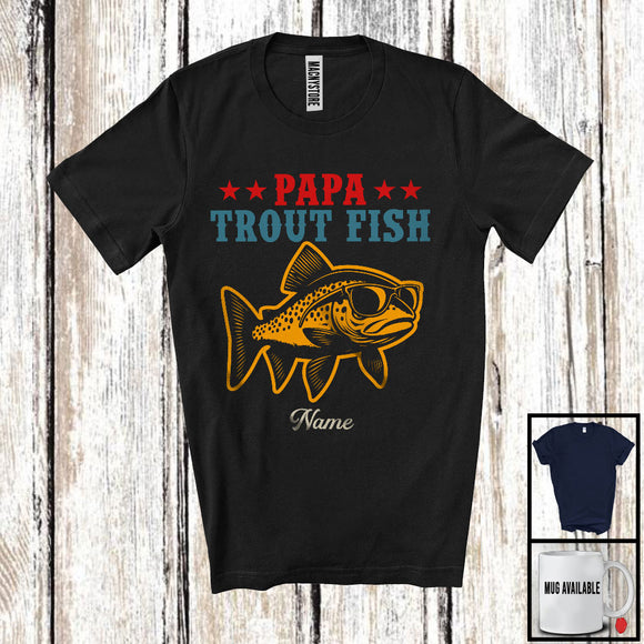 MacnyStore - Personalized Custom Name Vintage Trout Fish Papa, Amazing Father's Day Trout Fish Sunglasses T-Shirt