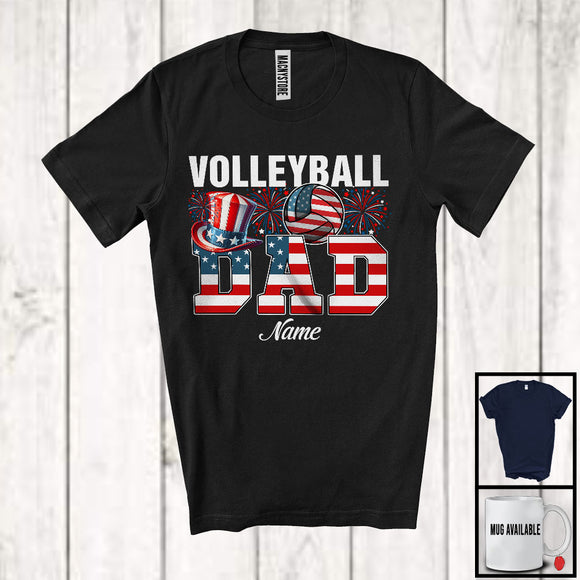 MacnyStore - Personalized Custom Name Volleyball Dad, Proud 4th Of July USA Flag Sport, Patriotic Family T-Shirt