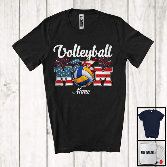 MacnyStore - Personalized Custom Name Volleyball Mom, Proud 4th Of July USA Flag Headband, Patriotic Family T-Shirt