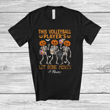 MacnyStore - Personalized Custom Name Volleyball Player's Got Bone Moves; Joyful Halloween Pumpkin Skeletons T-Shirt