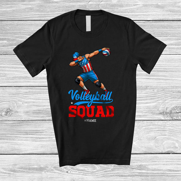 MacnyStore - Personalized Custom Name Volleyball Squad; Amazing 4th Of July Dabbing Sport Player; Patriotic T-Shirt