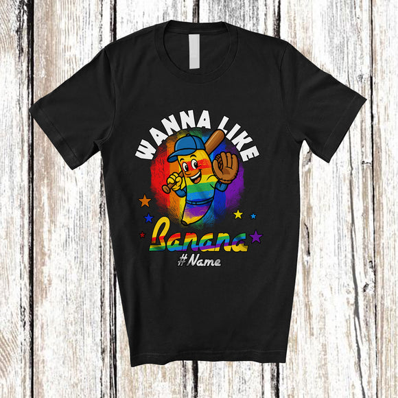 MacnyStore - Personalized Custom Name Wanna Like Banana; Joyful LGBTQ Banana Baseball Gay T-Shirt