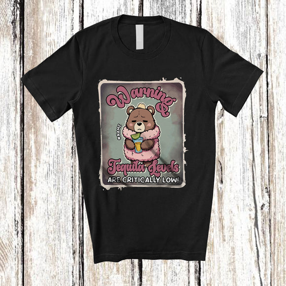 MacnyStore - Personalized Custom Name Warning Tequila Levels; Lovely Bear Drinking; Girls Women Drunker T-Shirt