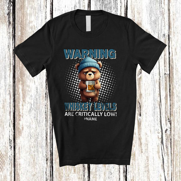 MacnyStore - Personalized Custom Name Warning Whiskey Levels; Lovely Bear Drinking; Boys Men Drunker T-Shirt