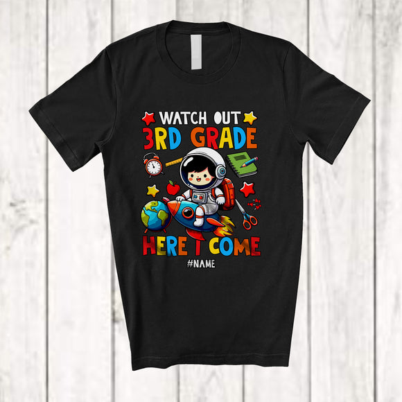 MacnyStore - Personalized Custom Name Watch Out 3rd Grade; Joyful Back To School Astronaut Students Group T-Shirt