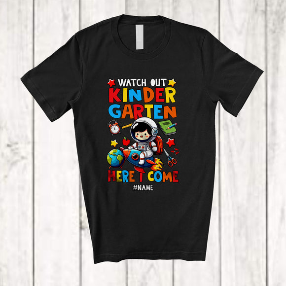 MacnyStore - Personalized Custom Name Watch Out Kindergarten; Joyful Back To School Astronaut Students Group T-Shirt